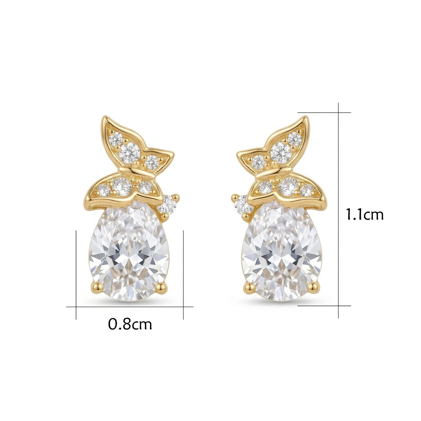 925 Sterling Silver Sparkling Pear-Shaped Cubic Zirconia Stud Earrings with Elegant Floral Accents
