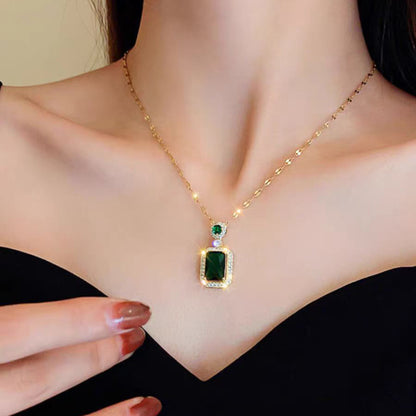 Designer-style, Niche, Light-luxury Square Stud Earrings In Emerald Vintage Green