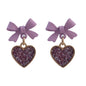 Purple Bow Sequin Love Heart Clip On Earrings Sweet