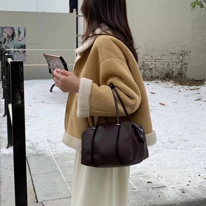 Elegant Lychee-Grain Bowling Bag For Women Retro And Versatile