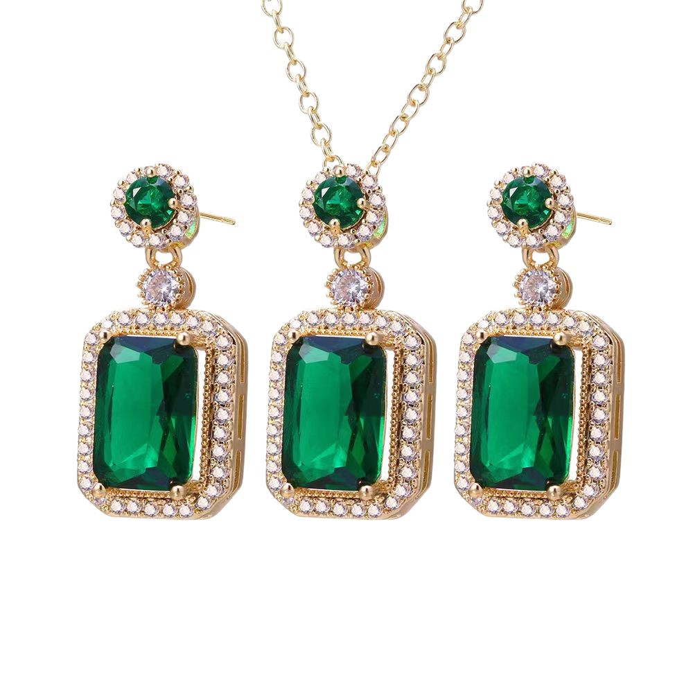 Designer-style, Niche, Light-luxury Square Stud Earrings In Emerald Vintage Green