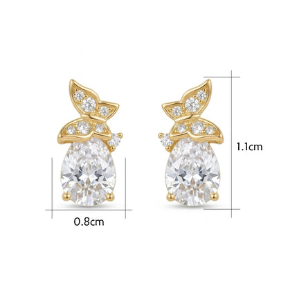 925 Sterling Silver Sparkling Pear-Shaped Cubic Zirconia Stud Earrings with Elegant Floral Accents