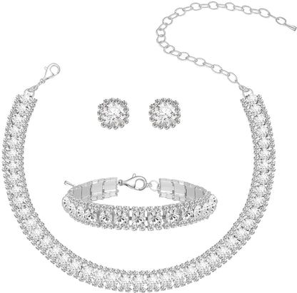 Diamond-Encrusted Sparkling Fashionable Office Lady Full-Covered Diamond Light-Luxury Necklace Set