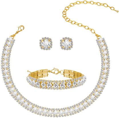 Diamond-Encrusted Sparkling Fashionable Office Lady Full-Covered Diamond Light-Luxury Necklace Set
