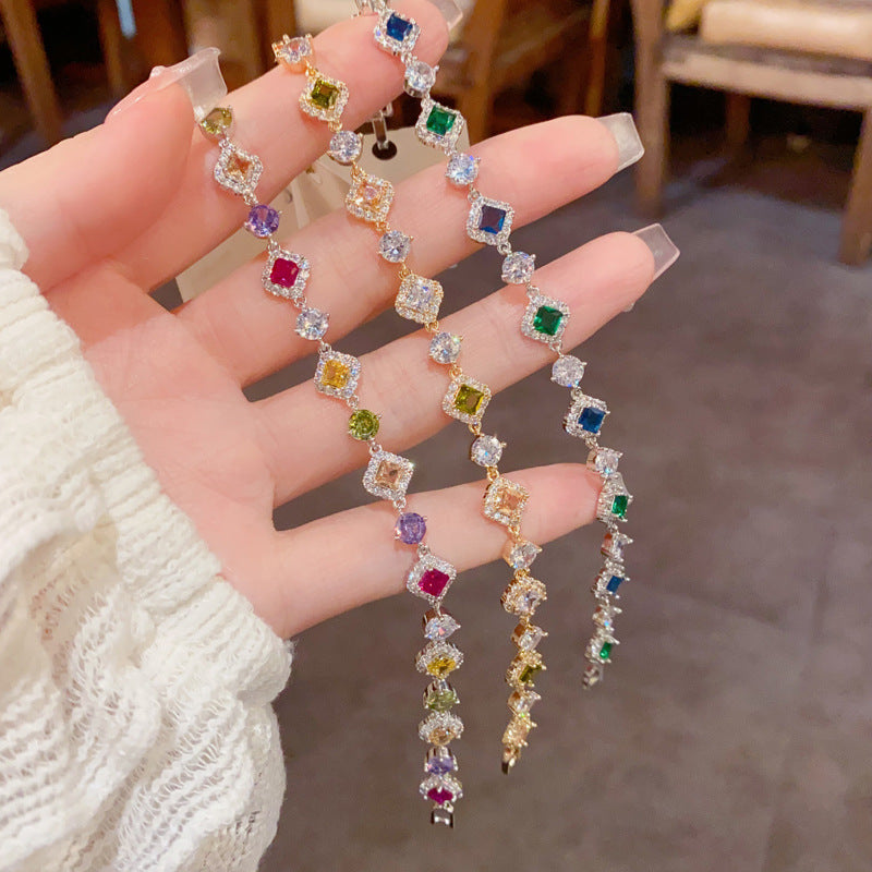 Light Luxury Fashionable All-Match Micro-Set Colorful Zircon Bracelet