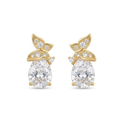 925 Sterling Silver Sparkling Pear-Shaped Cubic Zirconia Stud Earrings with Elegant Floral Accents