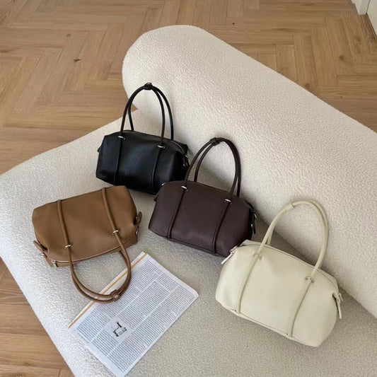 Elegant Lychee-Grain Bowling Bag For Women Retro And Versatile