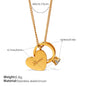 Love Engraved Gold Heart Double Pendant Rhinestone Stackable Couple Necklace
