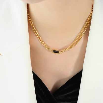 Retro Inlaid Zircon Double-Layer Chunky Chain Necklace Set For Women
