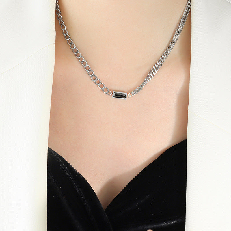 Retro Inlaid Zircon Double-Layer Chunky Chain Necklace Set For Women