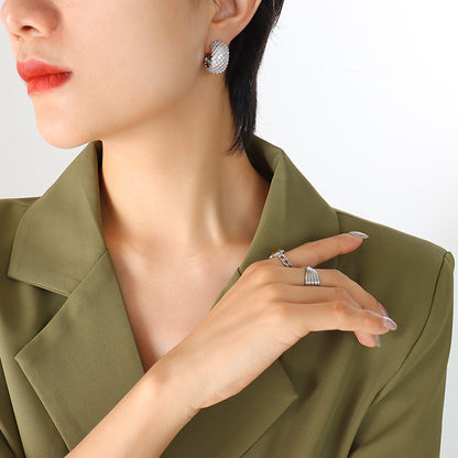 French-style C-shaped Cross Diamond-pattern New Summer Earrings