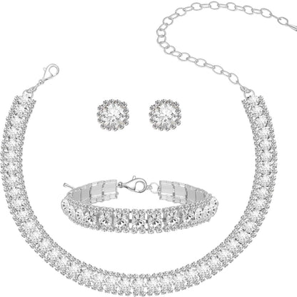 Diamond-Encrusted Sparkling Fashionable Office Lady Full-Covered Diamond Light-Luxury Necklace Set