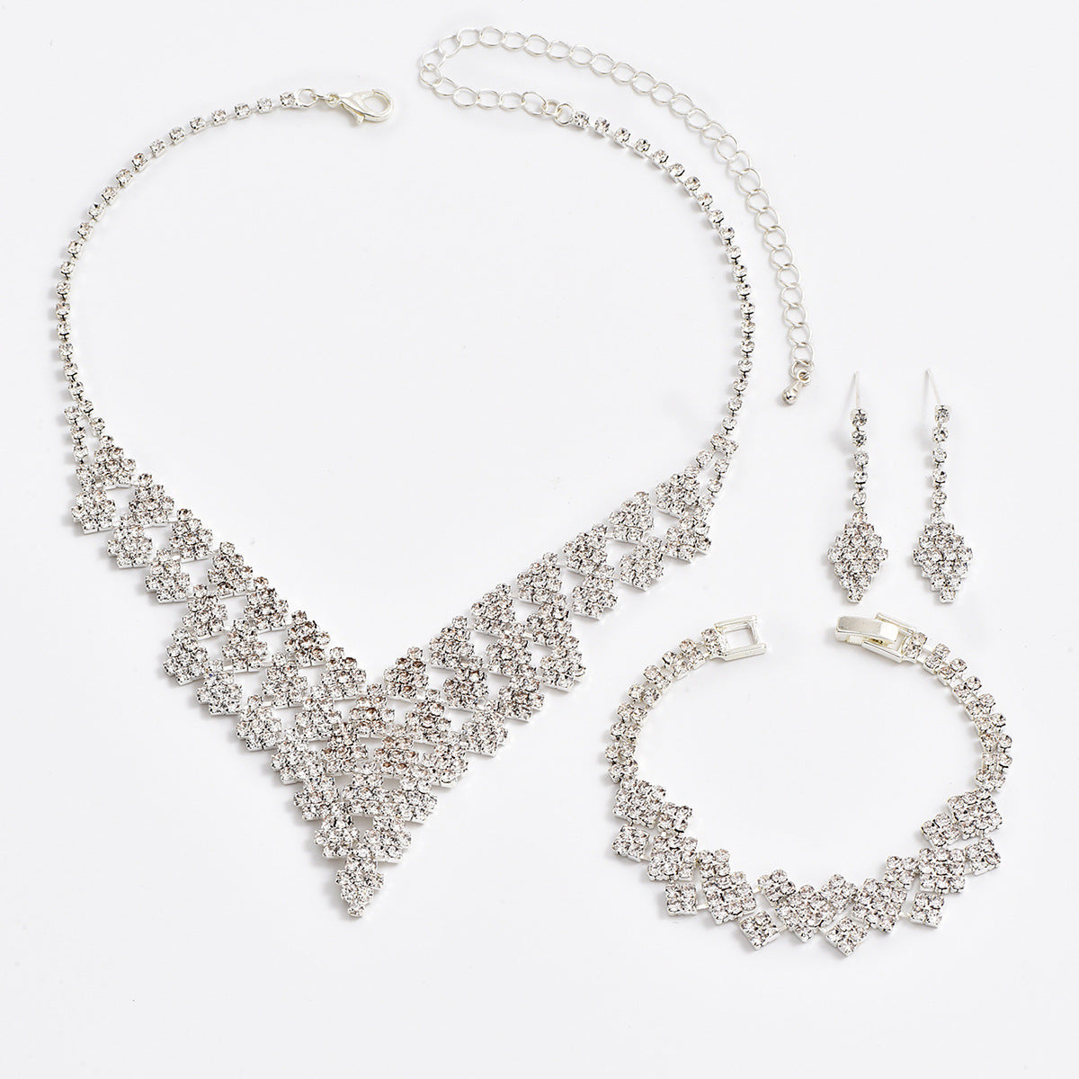 Diamond-shaped Jewelry Necklace Bracelet Earrings For Women
