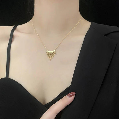 Elegant Womens Titanium Steel Pendant Tassel Necklace