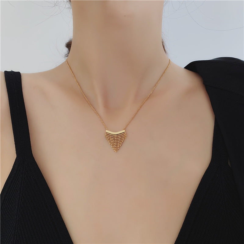 Elegant Womens Titanium Steel Pendant Tassel Necklace