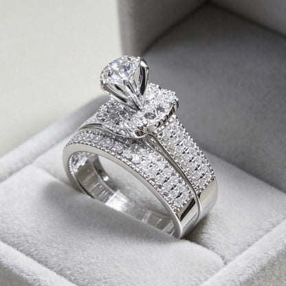 Fashionable Light Luxury Fully Diamond-Encrusted Platinum-Plated Womens Ring